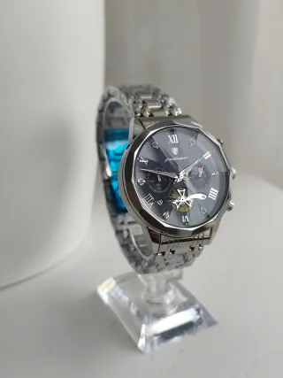 Relógio Poedagar Prata Azul Luxo