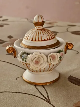 Zuccheriera/Portagioie Porcellana Oro Bianco