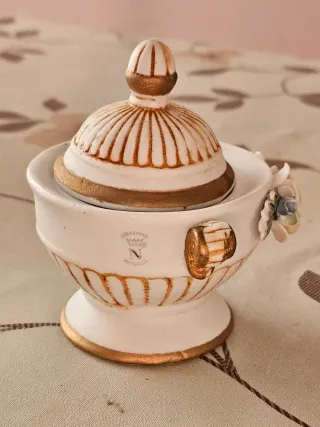 Zuccheriera/Portagioie Porcellana Oro Bianco