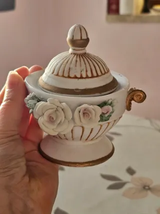 Zuccheriera/Portagioie Porcellana Oro Bianco