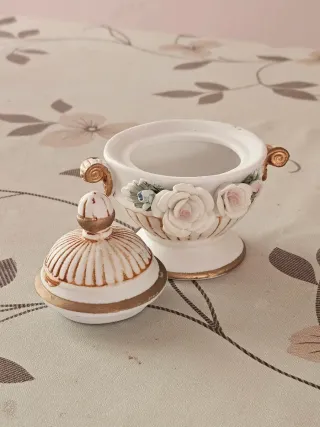 Zuccheriera/Portagioie Porcellana Oro Bianco