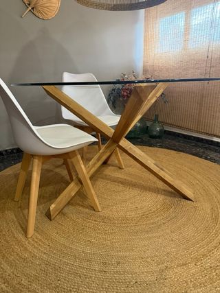 Mesa redonda cristal y madera para 6 comensales