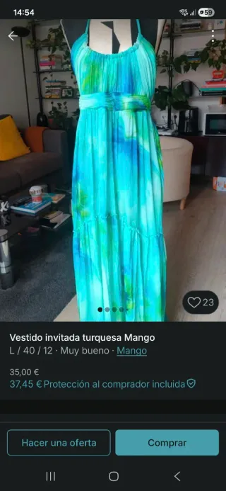 Vestido largo Mango gasa verde y turquesa