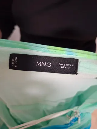 Vestido largo Mango gasa verde y turquesa