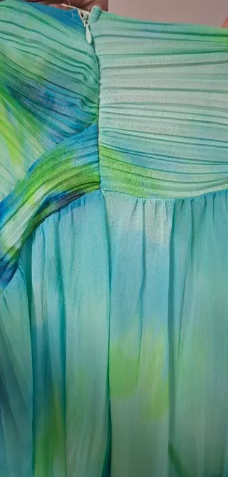 Vestido largo Mango gasa verde y turquesa