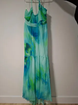 Vestido largo Mango gasa verde y turquesa