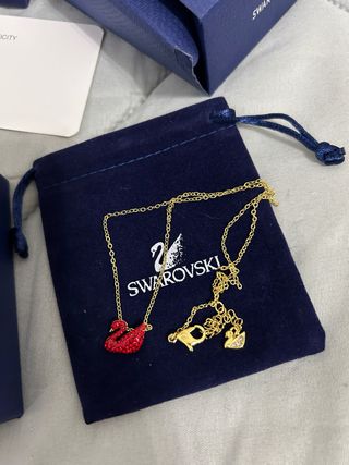 Collana Swarovski Cigno Rosso Oro Nuova Scatola