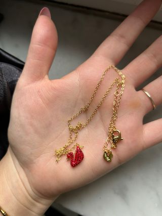 Collana Swarovski Cigno Rosso Oro Nuova Scatola