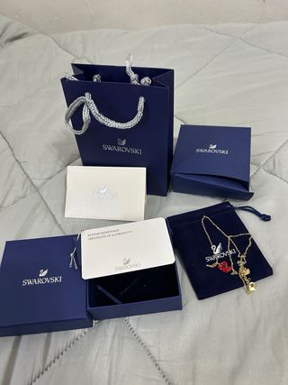 Collana Swarovski Cigno Rosso Oro Nuova Scatola