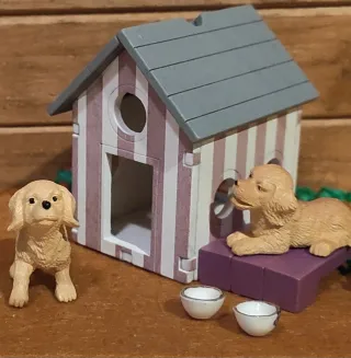 Coppia Miniature Cani Golden Retriver Casa Bambole