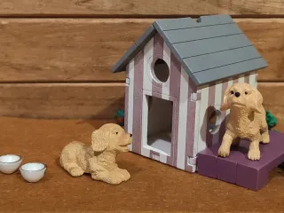 Coppia Miniature Cani Golden Retriver Casa Bambole