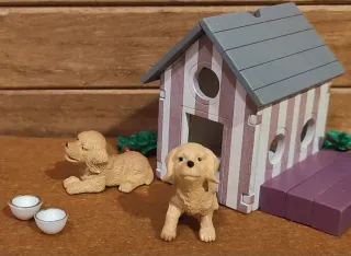 Coppia Miniature Cani Golden Retriver Casa Bambole