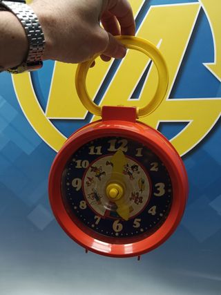 Juguete, Antiguo reloj de juguete feber 17 cm. de diametro, 20 cm. de altura