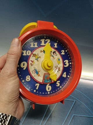 Juguete, Antiguo reloj de juguete feber 17 cm. de diametro, 20 cm. de altura