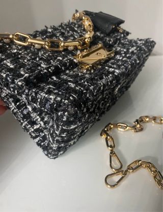 Bolso Michael Kors Tweed Perlas Cadena Dorada