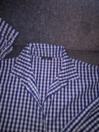 Camisa mujer azul de cuadros vichy · Made in Italy