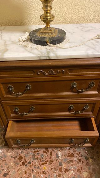 Mesita de noche mármol y madera