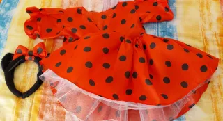 Vestito Minnie pois rossi con orecchie e coda
