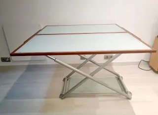 Mesa centro elevable madera y cristal
