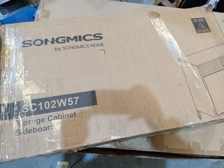 SONGMICS Armario de Almacenamiento, Aparador de Metal, Doble Puerta Magnética, Estante Ajustable, Marco de Acero, 40 x 80 x 76 cm, Beige Natural y Blanco LSC102W57