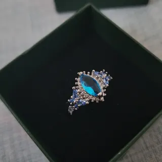 Anillo Plata con Piedra Azul Marquise