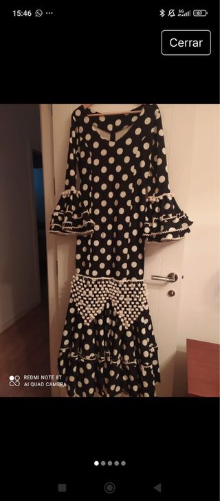 Traje Flamenca Negro Lunar Beige Licra