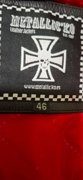 Cazadora Piel Negra Forro Rojo XL