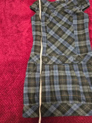 Vestido de paño cuadros azul y gris