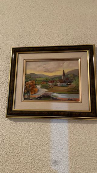 Cuadro paisaje con marco madera y metal