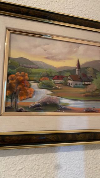 Cuadro paisaje con marco madera y metal