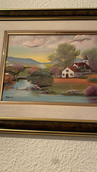 Cuadro paisaje con marco madera y metal