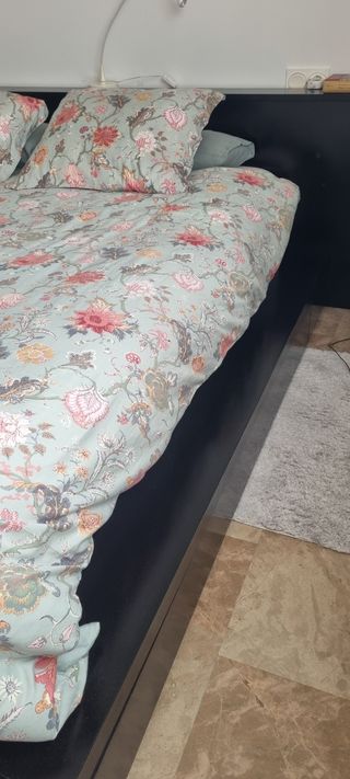 Estructura de cama con base tapizada