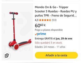 Patinete 3 Ruedas Infantil Rojo