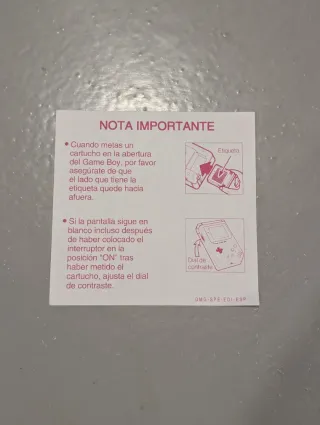 Papelería Nintendo Game Boy nota importante