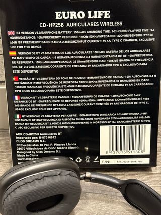 Auriculares Bluetooth 5.0 Euro Life Negros