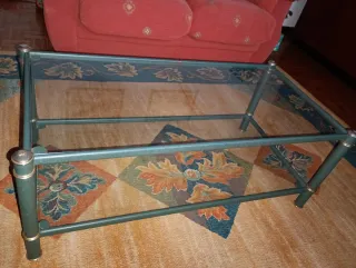 Mesa de salón cristal metal verde