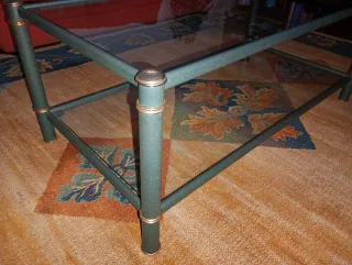 Mesa de salón cristal metal verde