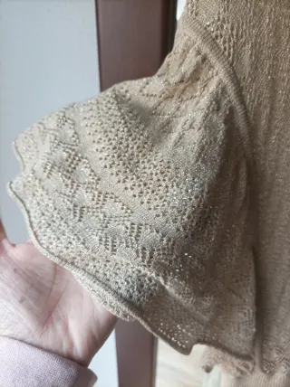 Vestido punto calado dorado beige