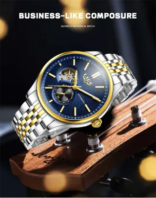 Reloj LIGE automático Hombre Azul y Dorado