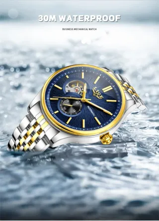 Reloj LIGE automático Hombre Azul y Dorado