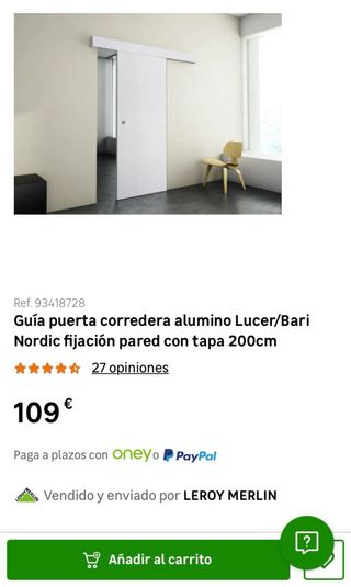 Guía puerta corredera aluminio 200cm