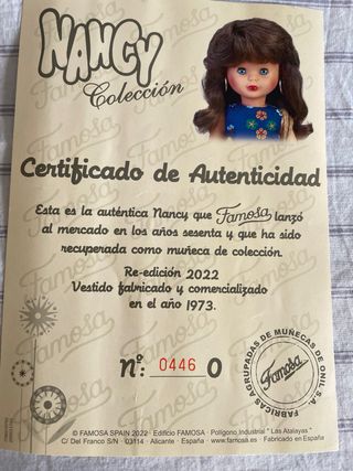 Certificados Autenticidad Nancy Reedición