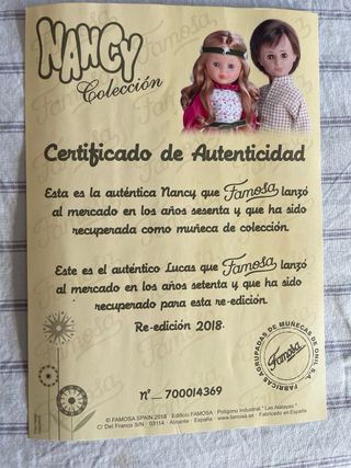 Certificados Autenticidad Nancy Reedición