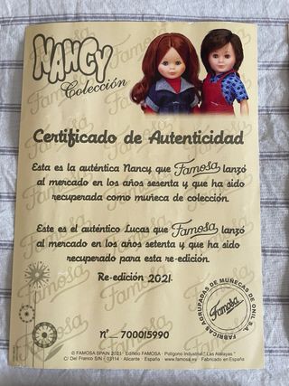 Certificados Autenticidad Nancy Reedición