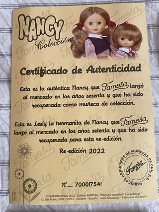 Certificados Autenticidad Nancy Reedición