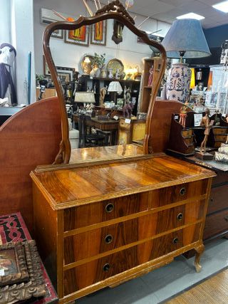 Cómoda tocador vintage Art Déco con espejo