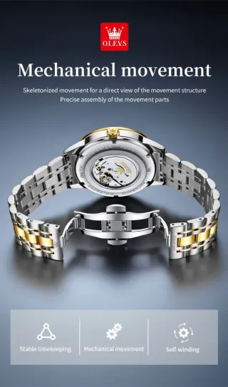 Reloj Olevs Automático Hombre Azul y Dorado