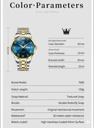 Reloj Olevs Automático Hombre Azul y Dorado