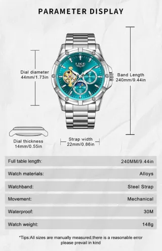 Reloj LIGE Automático Hombre Verde/Plata