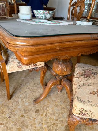 Mesa Comedor Antigua Madera y Cristal